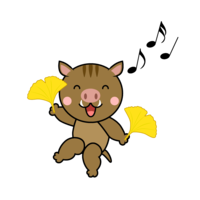 Wild boar character dancing with ginkgo