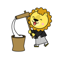Lion character with rice cake