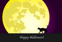 Halloween card of black cat and full moon
