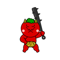 Red demon character wielding a gold stick
