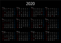 黒色の2020年カレンダー
