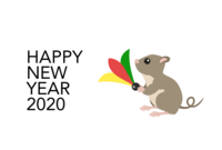 New Year's card with feathers and a mouse