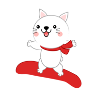 Snowboard A cute white cat that jumps