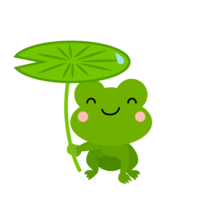 Frog character with leaves as an umbrella