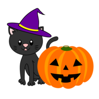 黒猫とハロウィンカボチャ