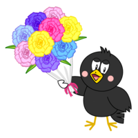 Crow character giving a bouquet