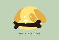 New Year's card of a dog with a bone