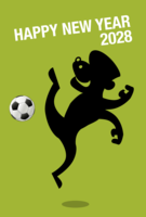 Monkey silhouette New Year's card playing soccer