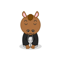 Horse bowing with a crested hakama