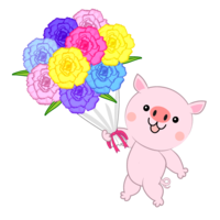 Pig presenting a bouquet