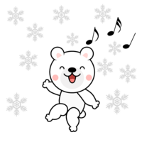 雪の中ダンスするシロクマキャラ