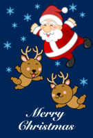 Christmas card of Santa and reindeer flying in the air
