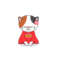 Calico cat wearing a kimono and greeting the New Year
