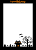 Silhouette frame of witch castle and graveyard (vertical)