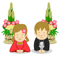 Bowing child and Kadomatsu