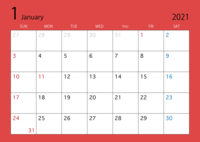 January 2021 calendar (color)