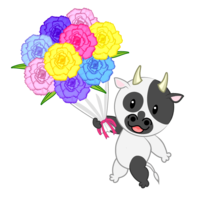 Cute cow presenting a bouquet