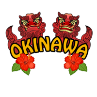 OKINAWA characters of Shisa and Hibiscus