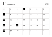 November 2021 calendar (black and white)