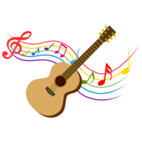 ギターとカラフルな音符の楽譜