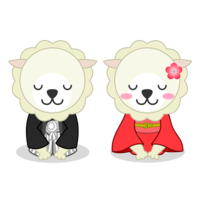 新年挨拶する羊夫婦