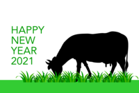 牧草を食べる牛の年賀状