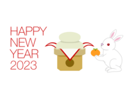 New Year's card of Kagami mochi and white rabbit
