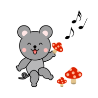 キノコ狩りするネズミキャラ