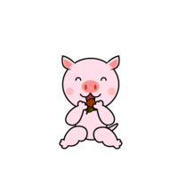 ドングリを食べる豚キャラ