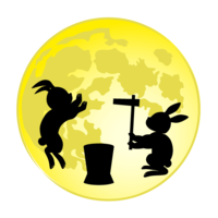 月で餅つきするウサギ