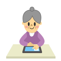 タブレットを見るおばあちゃん