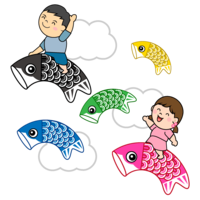 空飛ぶ鯉のぼりと子供達