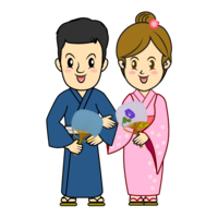 Couple wearing a yukata
