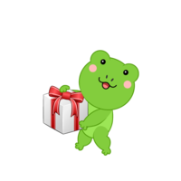 プレゼントするかわいいカエルキャラ