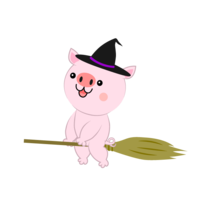 Pig flying in the sky with a broom