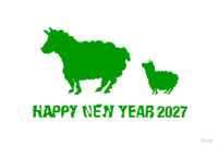 New Year's card of parent and child sheep silhouette