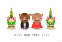 新年问候猪夫妇的贺年卡