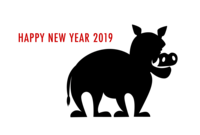 Black and white boar silhouette New Year's card