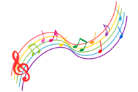 カラフルな上昇する楽譜の音符