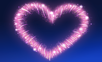 Fireworks festival frame surrounded by a heart-background