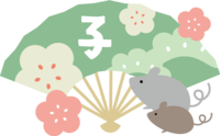 扇と2匹のねずみ(ネズミ-鼠)と梅と松-2020子年