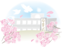 卒業式-桜-学校と校庭