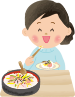 Woman eating chirashizushi-Hinamatsuri
