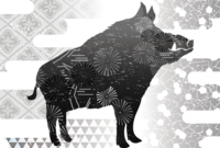 Fashionable & cool black and white boar (silhouette 2) New Year's card 2019 background