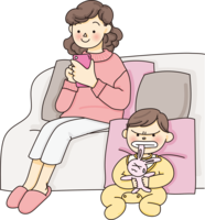 Smartphone of a mother who is crazy about smartphone and a child who is frustrated