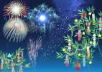 Fashionable Tanabata-Background illustration of the Milky Way and fireworks in a beautiful night sky / Summer