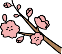 右下から伸びる枝のかわいい桃の花ひな祭り