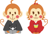 Cute monkey-New Year's card-Wearing a kimono and bowing