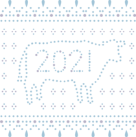 牛と飾り枠と2021-かわいい丑年