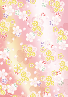 縦の着物風の和風桜柄背景フリーイラスト画像